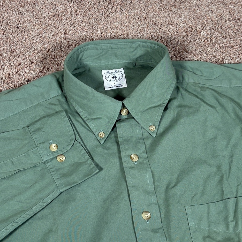 Brooks Brothers Mens Sage Green Cotton Button Down Sport Shirt Size L NWT
